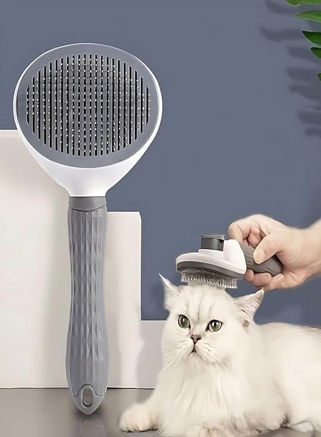 VAYINATO® Self-Cleaning Smooth Brush, Dog Cat Rabbit Pet Grooming Shedding Brush-Easy To Remove Loose Primer | One-Click Slicker Brush, Durable Hair Remover Comb (Grey) - Image 1